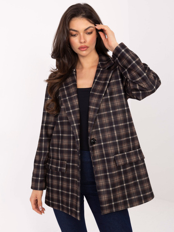 Czarno-camelowa damska marynarka w kratę