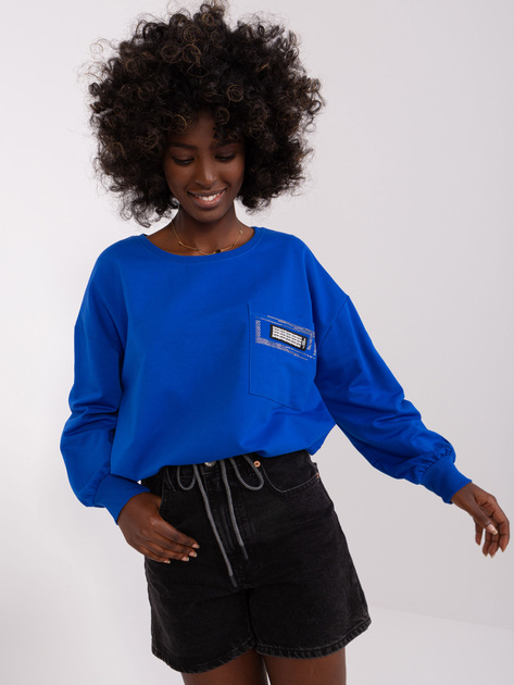 Hurt Kobaltowa krótka bluzka na co dzień z aplikacją