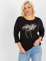 Hurt Czarna bluzka plus size z aplikacją i nadrukiem
