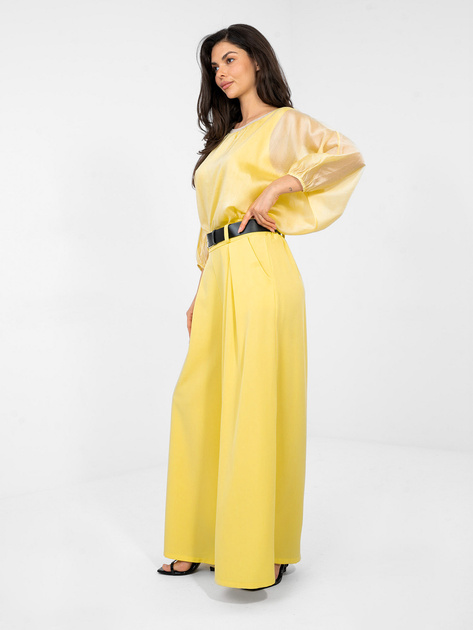 Żółte szerokie spodnie z paskiem RUE PARIS