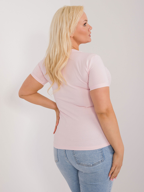 Hurt Jasnoróżowy casualowy t-shirt plus size z aplikacją