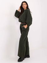 Khaki sztruksowe spodnie z szeroką nogawką