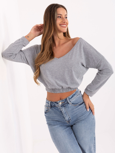 Szara melanżowa bluzka krótka bluzka z dekoltem V RUE PARIS