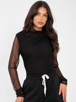 Czarna drapowana bluzka z siateczki