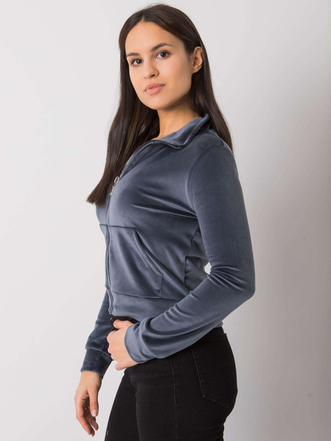 Ciemnoszara welurowa bluza rozpinana Charley RUE PARIS