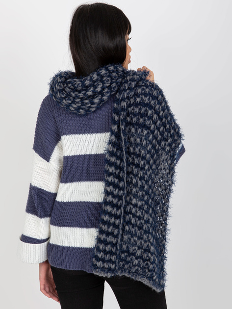 Hurt Szaro-granatowy zimowy szal damski z dzianiny