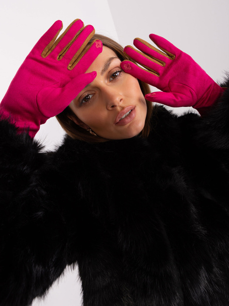 Hurt Fuksjowe dotykowe rękawiczki z ozdobnym paskiem