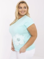 Miętowa bawełniana bluzka plus size z cekinami