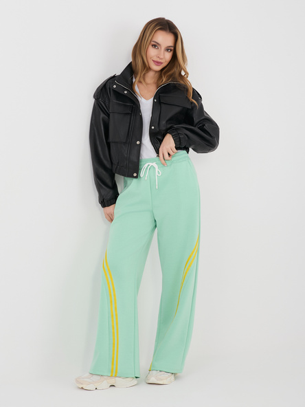 Miętowe dresowe spodnie z prostą nogawką RUE PARIS