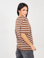 Jasnobrązowy t-shirt basic z bawełny RUE PARIS 