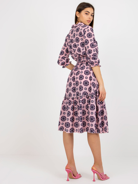 Hurt Jasnofioletowa midi sukienka z printem i kołnierzem