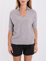 Grau Damen-Polo-Pullover mit Mohair-Effekt.