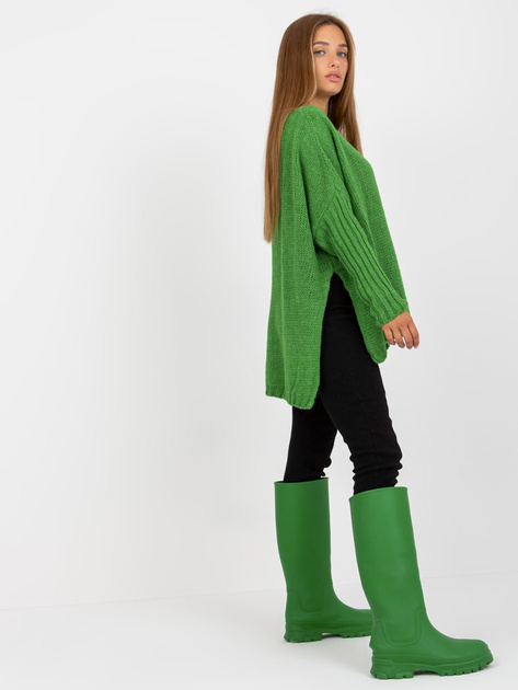 Hurt Zielony sweter oversize z dodatkiem wełny OCH BELLA