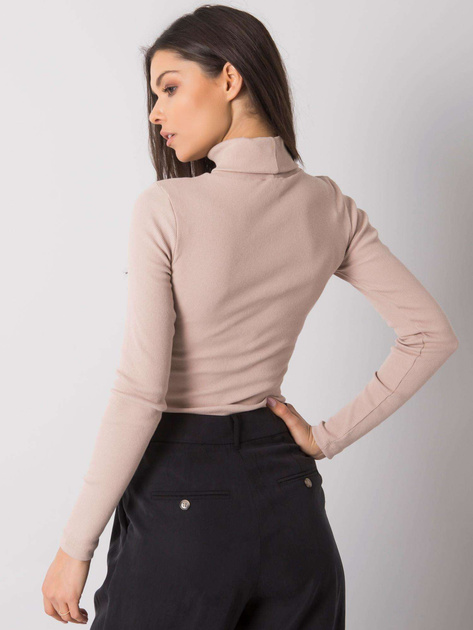 Jasnobeżowa bluzka prążkowana z golfem Elisee RUE PARIS