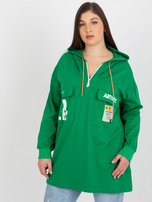 Hurtownia Zielona dłuższa bluza plus size z kapturem