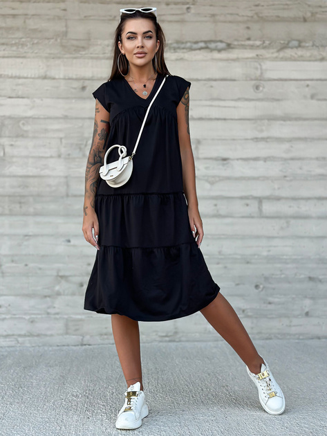 Hurtownia Czarna luźna sukienka z falbaną MAYFLIES