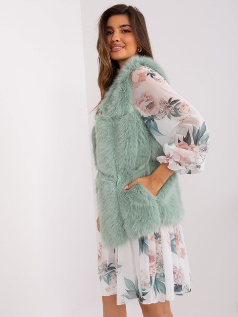 Hurt Pistacjowa kamizelka damska futrzana