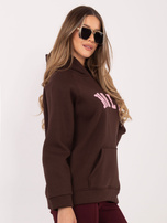 Czekoladowa ocieplana bluza kangurka z kapturem RUE PARIS 