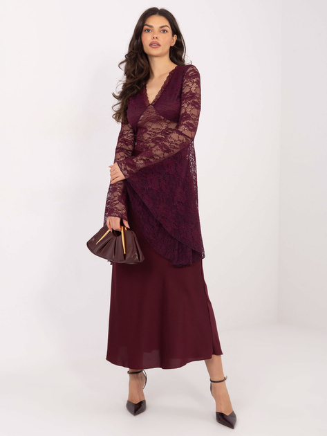 Burgundowa bluzka z rękawem typu dzwon