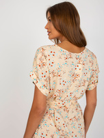 Hurt Beżowa sukienka w kwiaty do kolana RUE PARIS