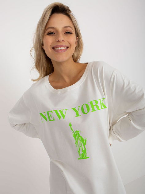 Hurtownia Ecru-zielona długa bluza oversize z nadrukiem