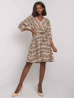 Beżowo-czarna sukienka z printami Fatimah