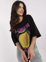 Hurtownia Czarny damski t-shirt z nadrukiem cytryny
