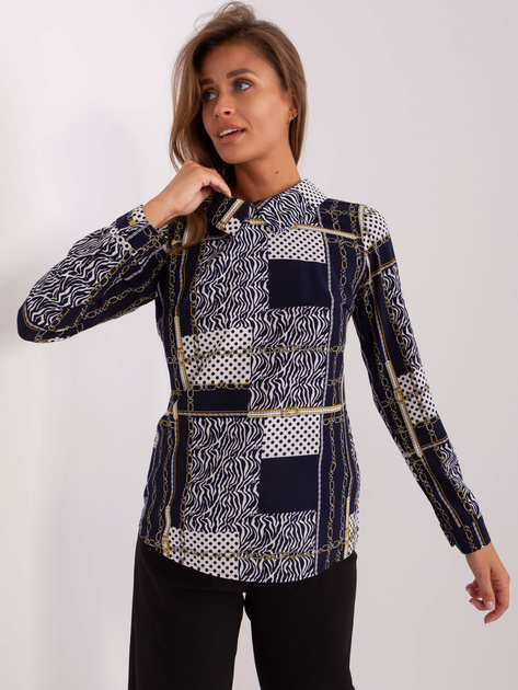 Hurt Granatowa koszula z nadrukiem i kołnierzem