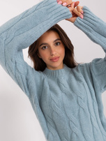 Hurt Miętowy sweter z warkoczami i okrągłym dekoltem