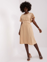 Hurtownia Beżowa sukienka na co dzień z okrągłym dekoltem