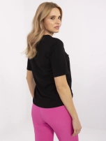 Czarny damski t-shirt z nadrukiem kota