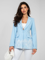 Pastelowa niebieska klasyczna marynarka z koronką