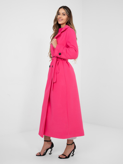 Fluo różowy długi płaszcz z wiązanym paskiem