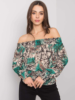 Grün-beige Bluse im spanischen Stil mit Rouen-Drucken.