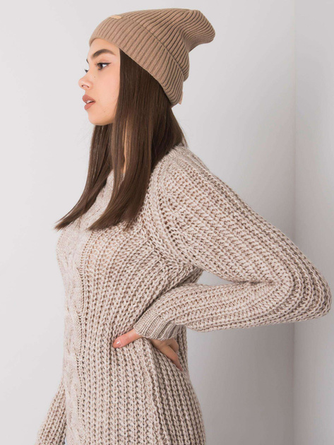 Ciemnobeżowa czapka damska z dzianiny RUE PARIS