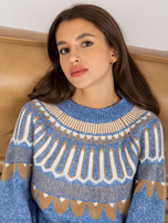 Hurtownia Niebieski sweter klasyczny ze wzorem RUE PARIS 