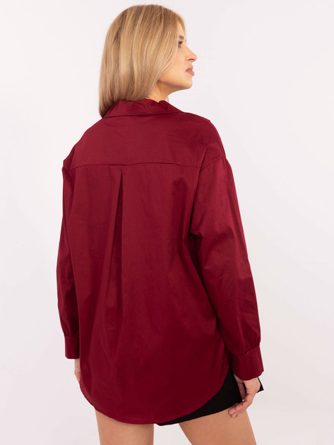 Hurt Bordowa rozpinana koszula damska z kołnierzykiem