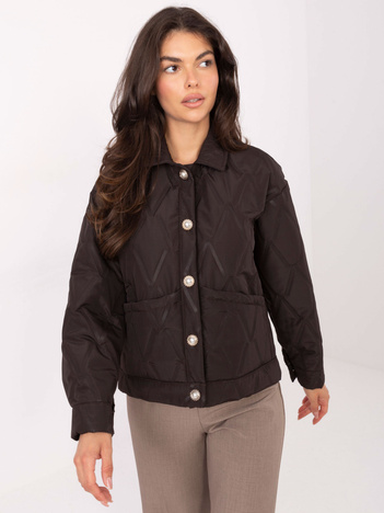 Czekoladowa pikowana kurtka z kieszeniami RUE PARIS