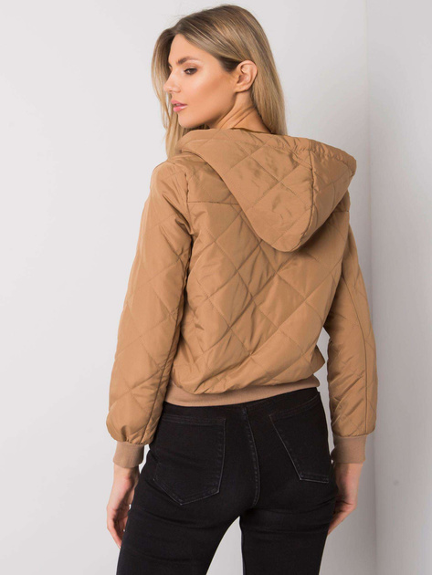 Ciemnobeżowa pikowana kurtka z kapturem Larah