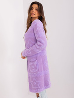 Hurtownia Jasnofioletowy miękki kardigan we wzory