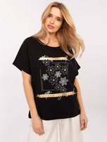 Hurt Czarny damski t-shirt oversize z aplikacjami