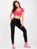 Czarne spodnie materiałowe slim fit z wiązaniem RUE PARIS