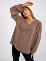 Dunkelbeige Bluse für besondere Anlässe mit lockeren Ärmeln.