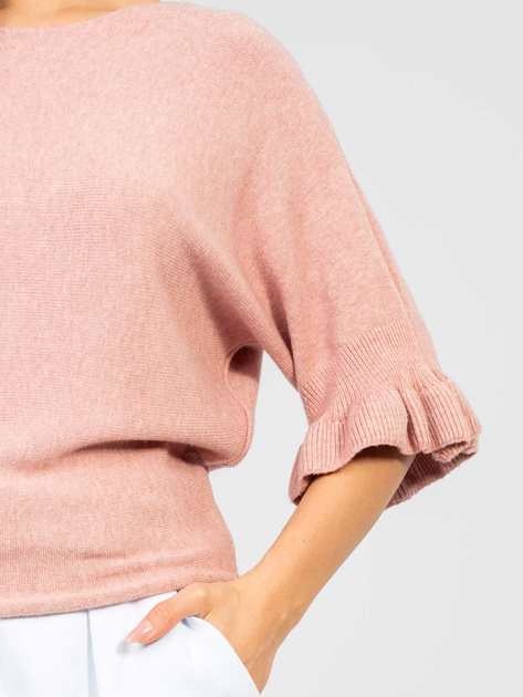 Brudnoróżowy damski sweter oversize z rękawem 3/4