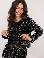Black-silver sequin wrap with bows.
