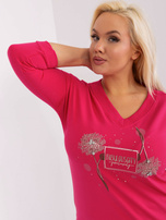 Hurt Fuksjowa bawełniana bluzka plus size z napisem