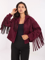 Bordeaux-farbenes Wildlederjacke mit Kragen.