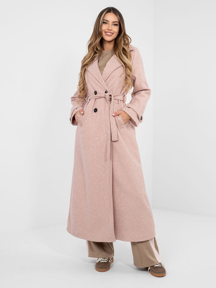 Brudnoróżowy dwurzędowy płaszcz z podszewką