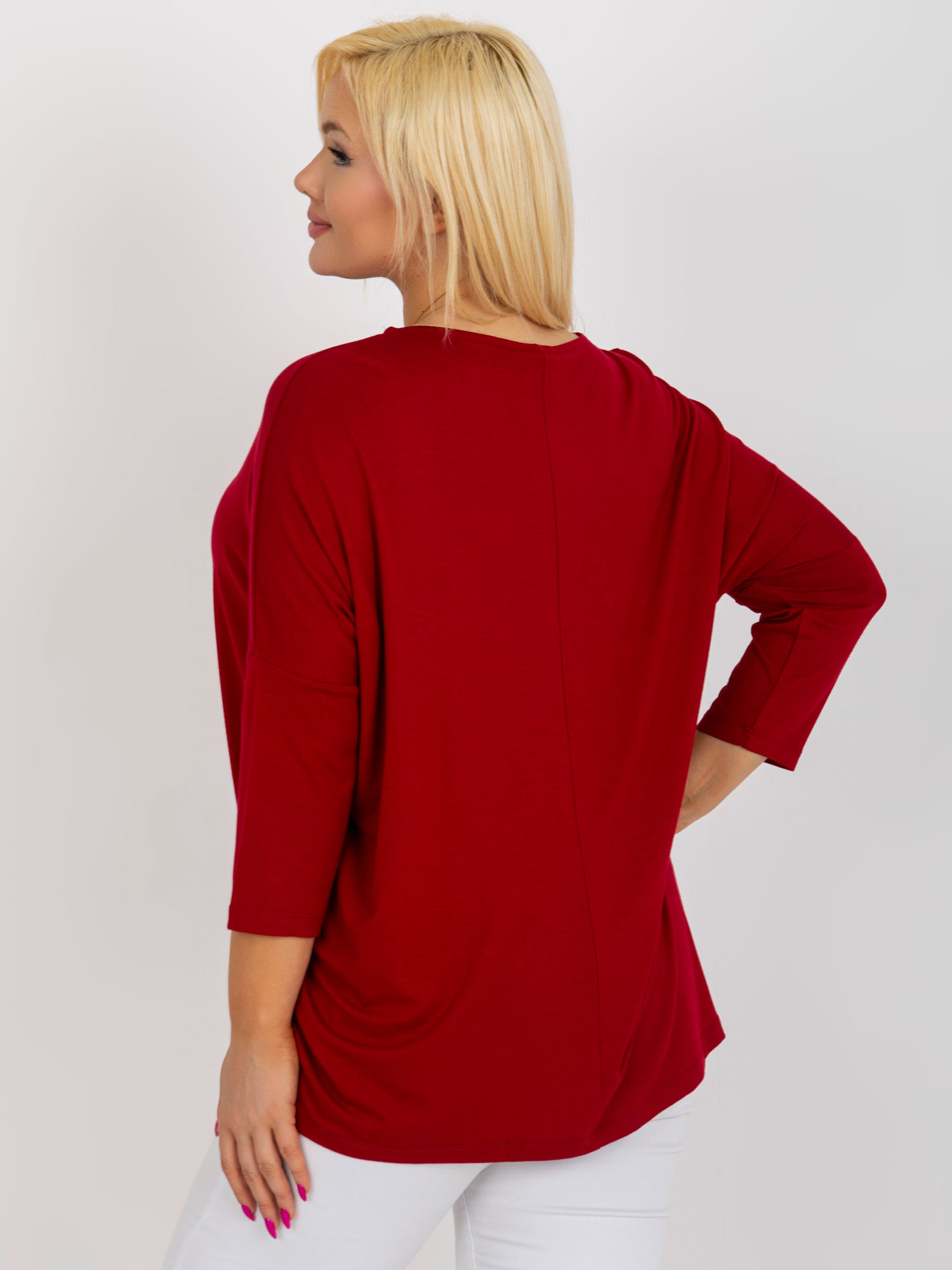 Bordowa bluzka plus size basic z rękawem 3/4