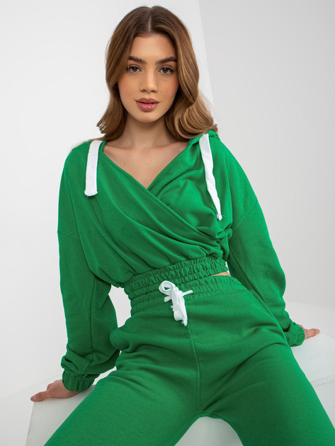 Hurt Zielony dresowy komplet basic z bluzą kopertową